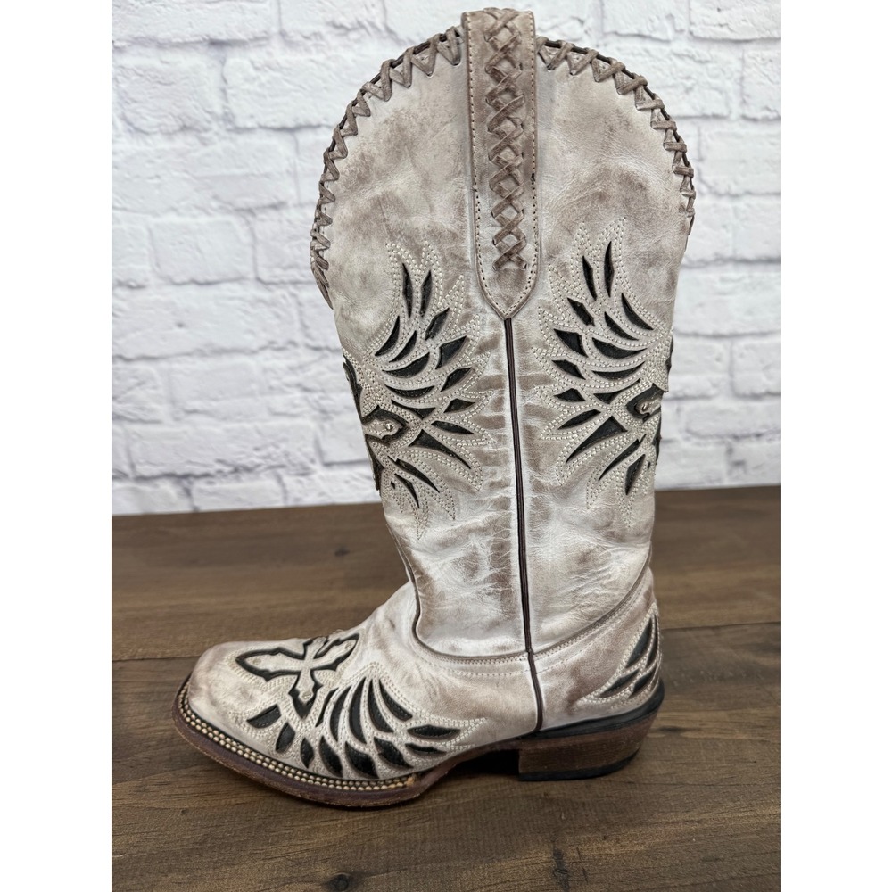 JB Dillon Buttercup Western Boots 8C Distressed Leather Cross Cutout Cowboy - Picture 9 of 15